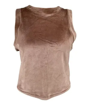 Skims‎ Velour Tank Top Size Large Velvet Sleeveless Cropped Brown Tan Stretch thumbnail 1