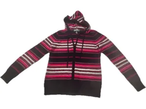 Lauren Active Ralph Lauren Hoodie Women Small Pink Black Striped Wool Blend Zip thumbnail 1