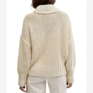 Free People My Only Sunshine Ivory Cream Chunky Open Knit Sweater Size Large thumbnail 10