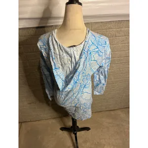 Charlie Holiday Blue White Leaf Print Lace Up Tunic Cover Up Dress XS‎ thumbnail 4