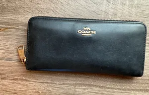 Coach Black Leather Zip-Around Wallet with Gold Logo Hardware thumbnail 1