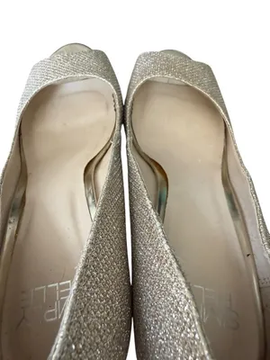 Simply Pelle Wendie women's gold glitter peep toe wedge pump shoe size 8 1/2M thumbnail 7