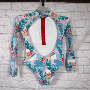 Tropical Print Medium Long Sleeve One-Piece Swimsuit thumbnail 5