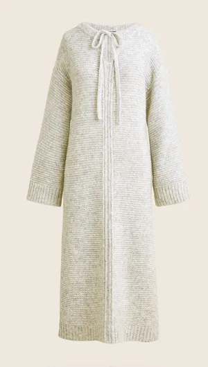 J. Crew Relaxed Tie Neck Long Sleeve Knit Sweater Midi Dress Wool Blend Gray S/M thumbnail 1