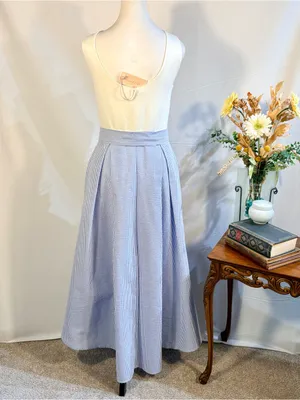 💥NWT Hutch Blue White Seersucker Stretch Knit Tie Waist Midi Dress Sz 4🧡 thumbnail 5