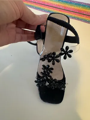 Black Floral Embellished Clear Block Heel Sandals thumbnail 8