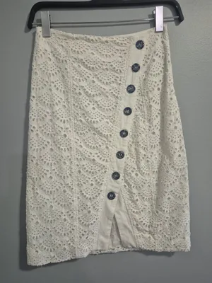 Tanya Taylor Cream Lace bohemian crochet Button-Front Women's midi Skirt size 2 thumbnail 4