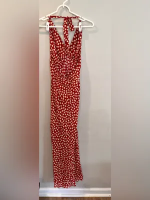 Realisation Par Simone Halter Strap Tie 100% Silk Polka Dot Maxi Dress Size XS thumbnail 5