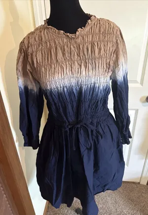 APIECE APART Aldea Smocked Mini Dress Navy Shibori Dress Small Boho Coastal thumbnail 1