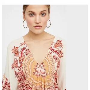 Free People Sunset Dreams Printed Tunic Size XS Ruffle Sleeve Bohemian Relaxed thumbnail 9