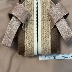Madden girl size 8.5 pink & gold sparkly jute wedge comfy stylish sandals GUC thumbnail 11