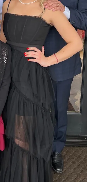 Betsy and Adam Black Ruffle Formal Dress thumbnail 1