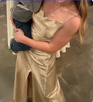 Birdy Grey Lisa Long Satin Shiny Gold Dress thumbnail 5