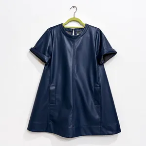 Maeve Emmy Navy Faux Leather A Line Mini Swing Dress XS NWT thumbnail 2