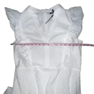 BCBGMAXAZRIA Women's Ruffle Short Sleeve Maxi Dress V Neck‎ White Large Cotton thumbnail 6