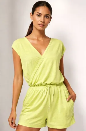 New Old Navy Active‎ XL Lime Breathe On Wrap V-Neck Romper Pockets Drawstring thumbnail 1