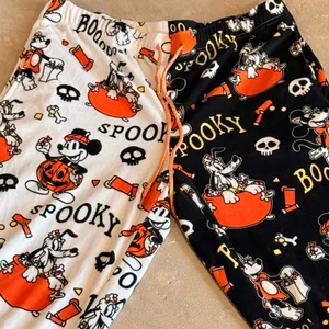 Disney Halloween Mickey Pajama Pants - Black, White, Orange thumbnail 1