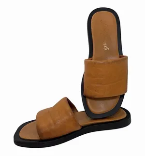 Free People Wren Leather Slide Sandals Tan Square Toe Size 7 thumbnail 1