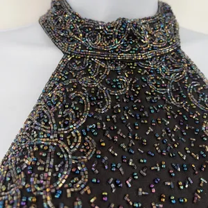 Y2K Beaded Halter Prom Dress Sz 0 Open Back Glam Vampy Gala Formal Full Length thumbnail 4