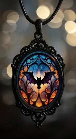 Vintage Style Bat Cameo Pendant Necklace Gothic Halloween‎ Faux Fashion Jewelry thumbnail 1