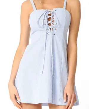 STAUD x Solid and Striped Seersucker Blue Mini Dress thumbnail 1