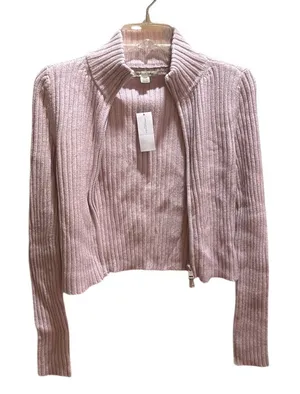 American Eagle Lilac Ribbed Full Zip Cardigan Sweater Mock Neck Lilac‎ Marl Med thumbnail 1