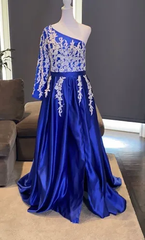 Women’s One Shoulder Full Length Blue Prom Party Dress Size 8 thumbnail 1
