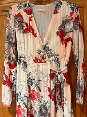 Anthropologie Hutch Giselle Floral Chiffon‎ Wrap Maxi Dress Red Jardin Sz Medium thumbnail 9
