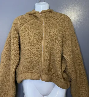 Wild Fable Jacket Womens M/L Brown Sherpa Fleece Hooded Full Zip Pockets Teddy thumbnail 1