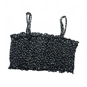 Garage Smocked Black Convertible Crop Tube Tank Top Silver Eyelets Size Small thumbnail 2