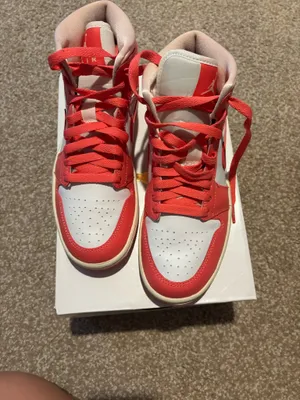 White and Coral Women’s Air Jordan 1’s thumbnail 5