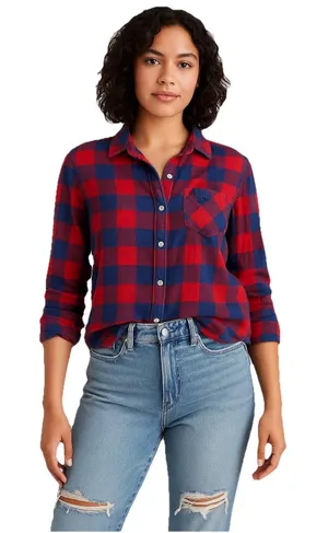 american eagle FLANNEL Plaid Button-Up SIZE S Gorpcore Casual RED BLUE thumbnail 1