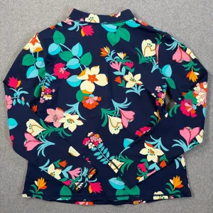 LOFT Women's Large Navy Blue Floral Long Sleeve 1/4 Zip Rash Guard Swim Top thumbnail 8