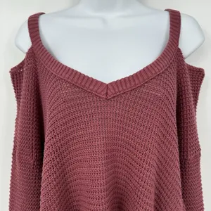 Free People Moonshine Top Womens M Dark Rose V-Neck Cold Shoulder Oversize Flowy thumbnail 4