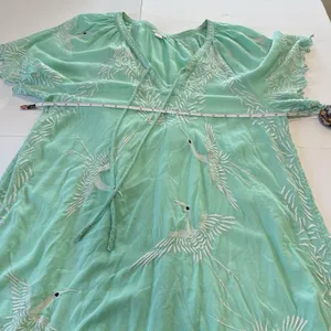 Sundance Aquamarine Embroidered Birds Floral Cotton Boho Beach Dress‎ Size LARGE thumbnail 8