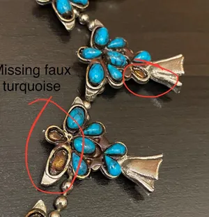 Vintage Kachina Mask Faux Turquoise Southwestern Style Squash Blossom Necklace thumbnail 13