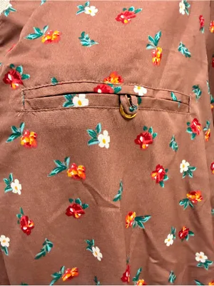 Women’s 1X Floral Blouse Top Brown Taupe Elastic Waist Long Sleeve Roll Tab thumbnail 2