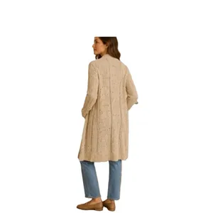 Tommy Bahama Sweater Womens Size XS Tan Long Open Front Knit Duster Cardigan thumbnail 4