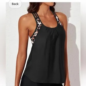 leopard print swim tank bra size Medium in black new thumbnail 9