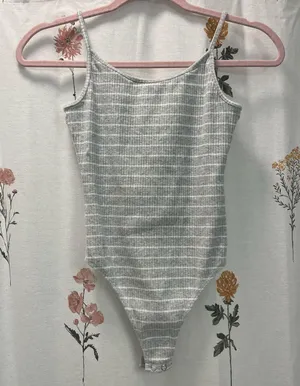 Grey & White Striped Bodysuit thumbnail 1