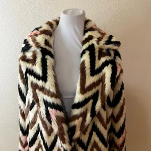 Autumn Adeigbo Faux Fur Chevron Wednesday Long coat WOMENS 4 thumbnail 3