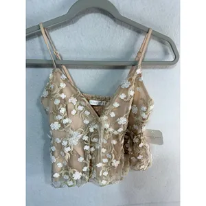 Altar'd State Camisole Floral Embroidered Peplum Women's XS Cream Natural New thumbnail 3