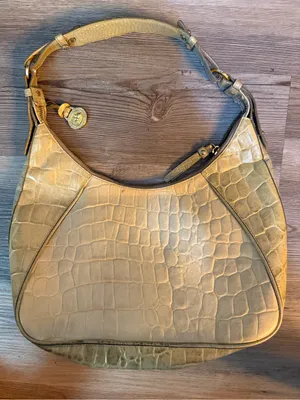 Vintage Brahmin Croc-Embossed Shoulder Bag in Pale Yellow thumbnail 1