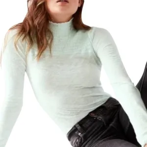 Free‎ People Caroline Iced Aqua Long Sleeve Shirred Turtleneck Top Size M NWT thumbnail 3
