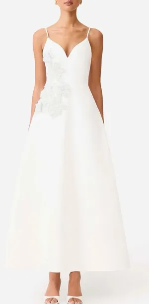 NEW ELLIATT Stella white 3d floral applique A-line bridal maxi gown dress sz S thumbnail 1