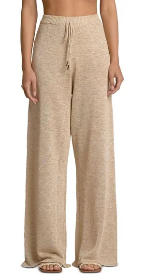 Elan Drawstring Swim Cover-Up Pants Beige Metallic Knit Wide Leg XS thumbnail 1