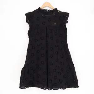 Entro Black Floral Eyelet Tiered Mini Dress Ruffle High Neck L thumbnail 2