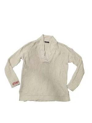 Lauren Ralph Lauren Cable Knit V-Neck Sweater With Red Embroidered Hearts Size L thumbnail 6