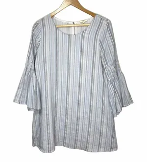 Entro Blue Striped Bell‎ Sleeves Mini Dress Size Small thumbnail 1