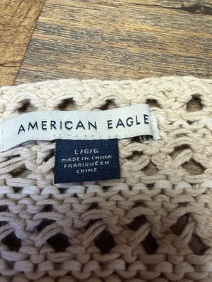 American Eagle Ballet Neck Open Knit Oversized Sweater Women's Large Beige thumbnail 3